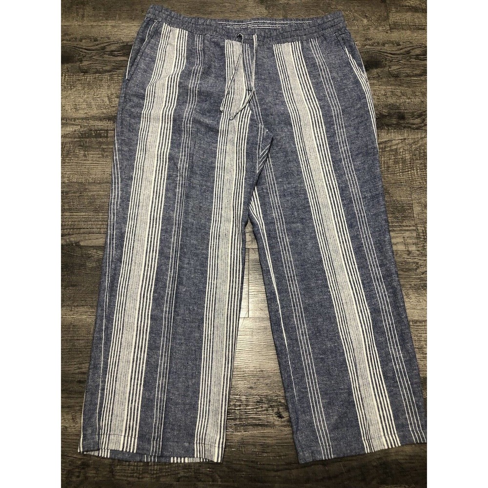 Old Navy Sz XL Linen Pants Womens Blue & White Stripes Casual Beach Cover Up F3